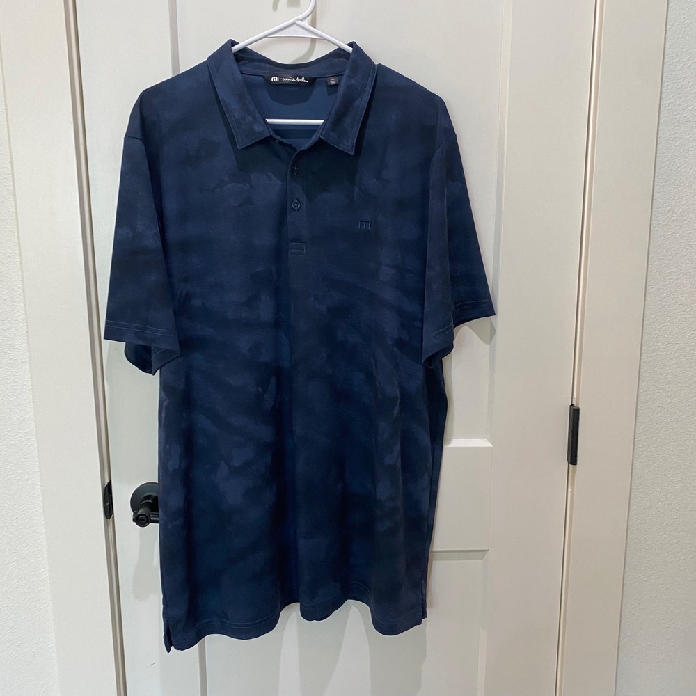 TravisMathew Mens XXL Blue Camo Cloud Print Short Sleeve Golf Polo Shirt